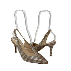LK Bennett London Sling Back Silver & Tan Leather Pointed Toe Pumps - Size 8.5